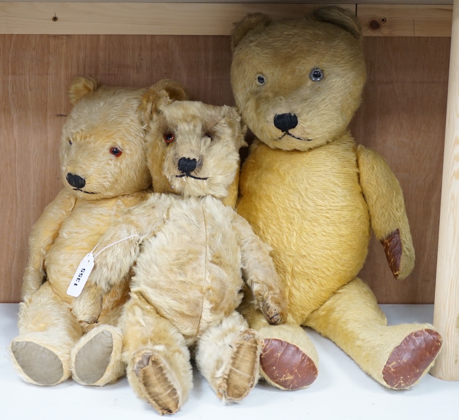 Three British Teddy Bears c.1950's including Chiltern Hugmee, tallest 68cms highest